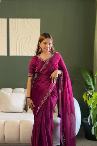 Space Silk Zarkan Diamond Work Saree With Blouse Set For Women's