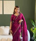 Space Silk Zarkan Diamond Work Saree With Blouse Set For Women's