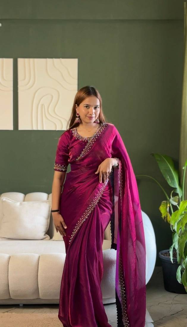 Space Silk Zarkan Diamond Work Saree With Blouse Set For Women's