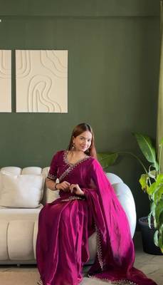 Space Silk Zarkan Diamond Work Saree With Blouse Set For Women's 2