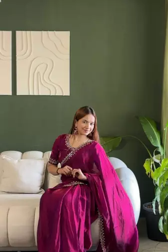 Space Silk Zarkan Diamond Work Saree With Blouse Set For Women's