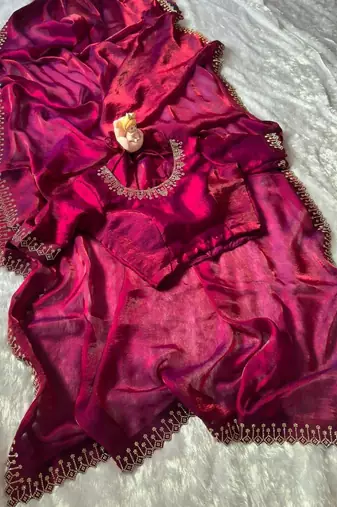 Space Silk Zarkan Diamond Work Saree With Blouse Set For Women's