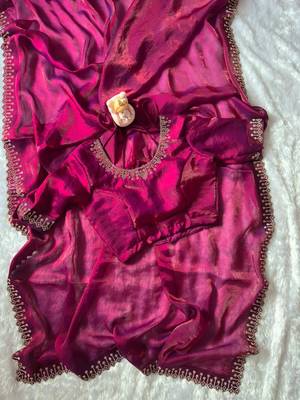 Space Silk Zarkan Diamond Work Saree With Blouse Set For Women's 4