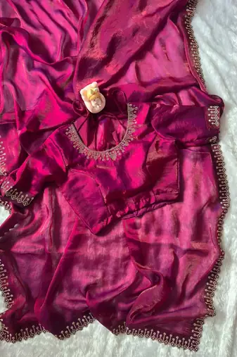 Space Silk Zarkan Diamond Work Saree With Blouse Set For Women's