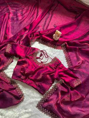 Space Silk Zarkan Diamond Work Saree With Blouse Set For Women's 5