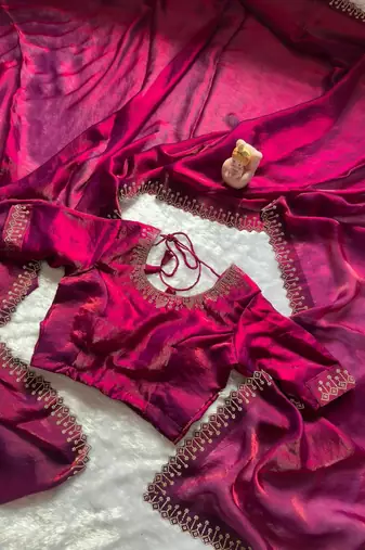 Space Silk Zarkan Diamond Work Saree With Blouse Set For Women's