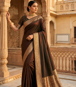 Dark Brown Color Zari Weaving Work Silk Saree