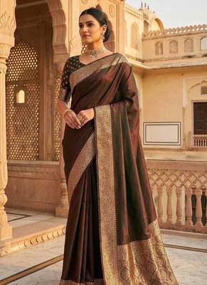 Dark Brown Color Zari Weaving Work art silk saree 2