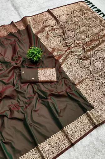 Dark Brown Color Zari Weaving Work art silk saree