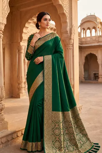 Green Color Zari Weaving Work Silk Saree