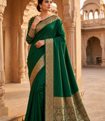 Green Color Zari Weaving Work art silk saree