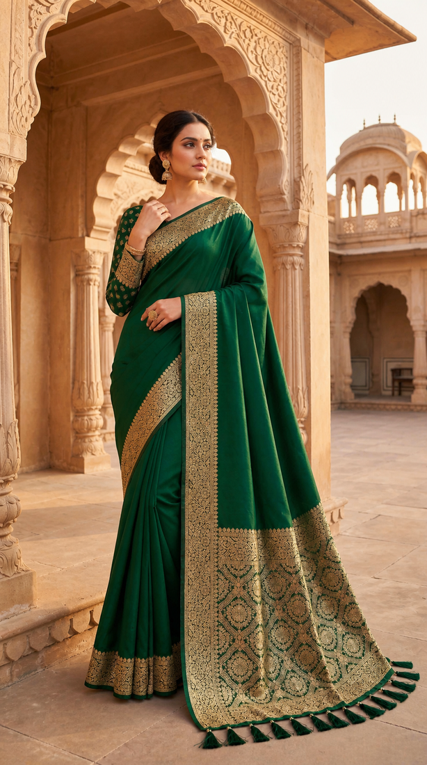 Green Color Zari Weaving Work Silk Saree