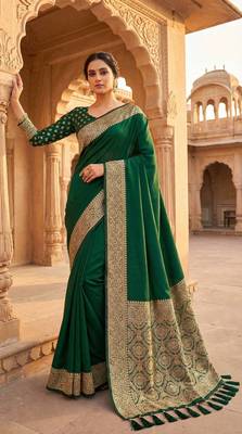 Green Color Zari Weaving Work art silk saree 2