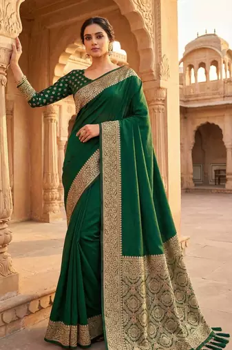 Green Color Zari Weaving Work art silk saree
