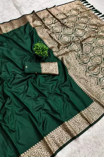 Green Color Zari Weaving Work art silk saree