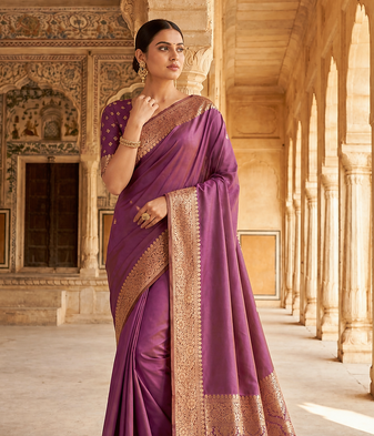 Light Magenta Color Zari Weaving Work Silk Saree