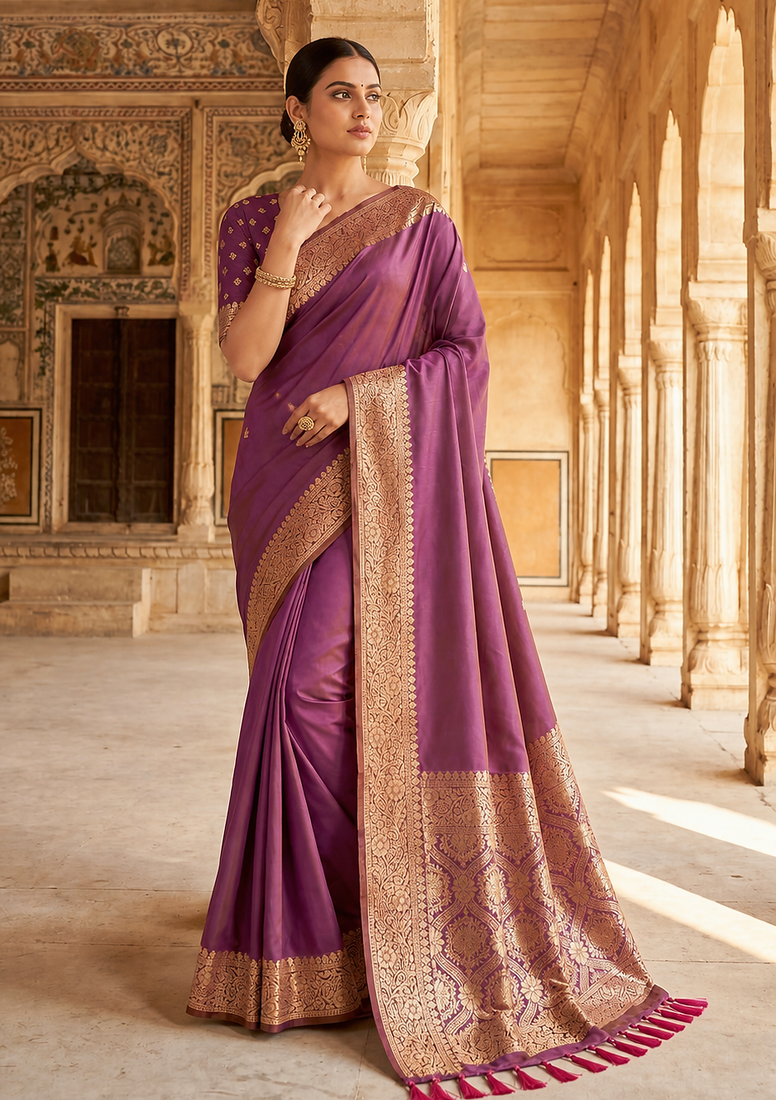 Light Magenta Color Zari Weaving Work Silk Saree