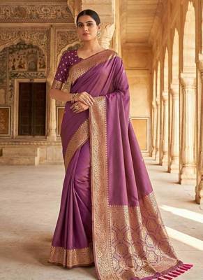 Light Magenta Color Zari Weaving Work art silk saree 2