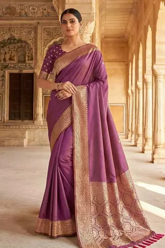 Light Magenta Color Zari Weaving Work art silk saree