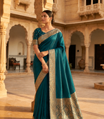 Peacock Blue Zari Weaving Work Art Silk Saree