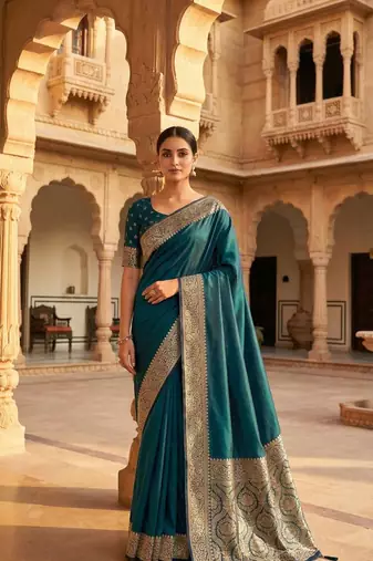 peacock Blue Color Zari Weaving Work art silk saree