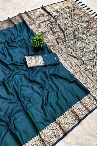 peacock Blue Color Zari Weaving Work art silk saree