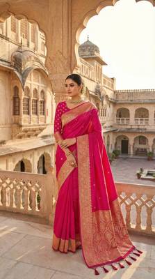 Pink Color Zari Weaving Work art silk saree 2