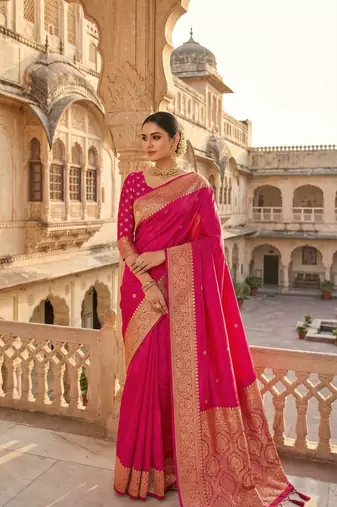 Pink Color Zari Weaving Work art silk saree