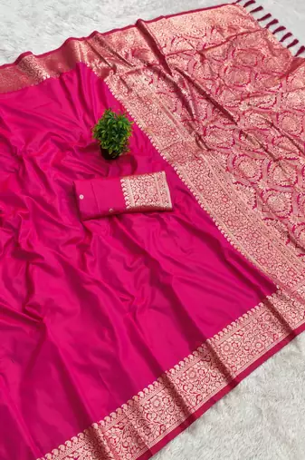 Pink Color Zari Weaving Work art silk saree