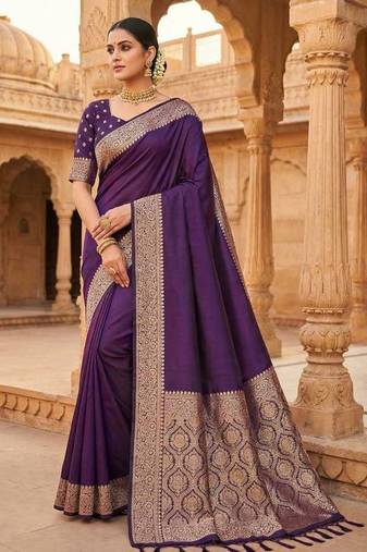 Purple Color Zari Weaving Work Silk Saree