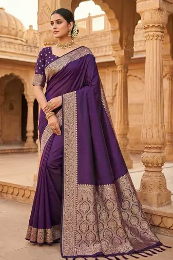 Purple Color Zari Weaving Work Silk Saree
