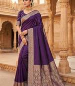 Purple Zari Weaving Work Art Silk Saree