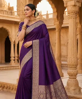 Purple Color Zari Weaving Work art silk saree