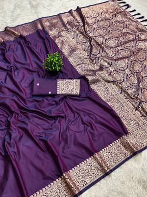 Purple Color Zari Weaving Work art silk saree 3