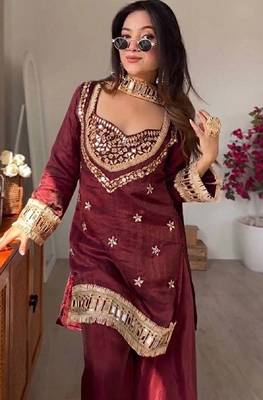 real mirror work with lace border kurta set 2