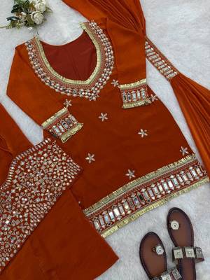 real mirror work with lace border kurta set 4