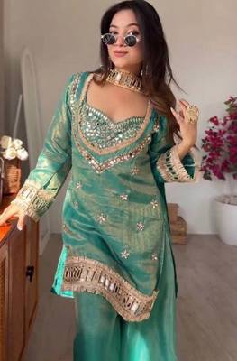real mirror work with lace border kurta set 2