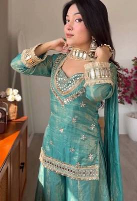 real mirror work with lace border kurta set 3
