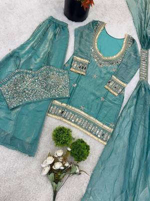 real mirror work with lace border kurta set 4