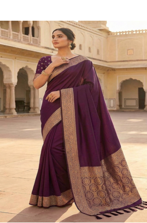 Wine Color Zari Weaving Work art silk saree 1