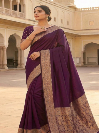 Wine Zari Weaving Work Art Silk Saree