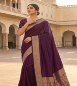 Wine Color Zari Weaving Work Silk Saree