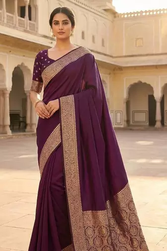 Wine Color Zari Weaving Work art silk saree