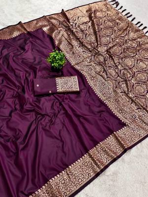 Wine Color Zari Weaving Work art silk saree 3
