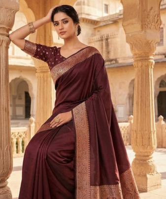 Maroon Color Zari Weaving Work art silk saree