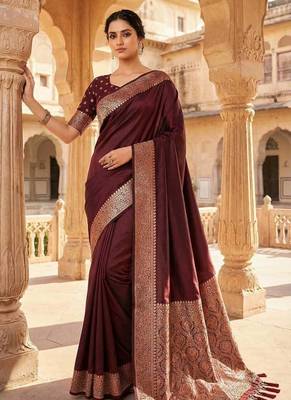 Maroon Color Zari Weaving Work art silk saree 2
