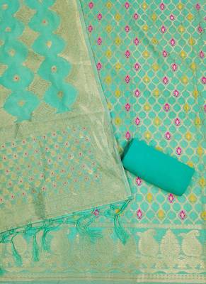 Seagreen Chanderi Banarasi silk zari woven design dress material 4