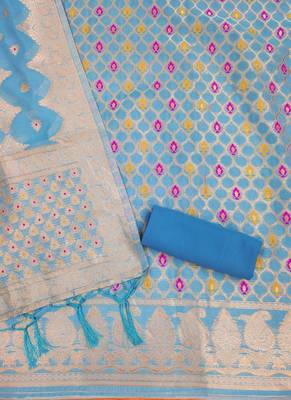 Skyblue Pure Chanderi Banarasi silk pure zari woven design dress material 4