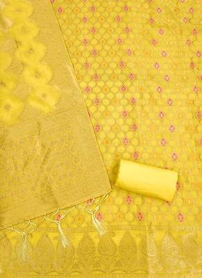 Yellow Chanderi Banarasi silk zari woven design dress material 4