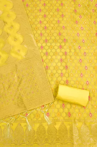 Yellow Chanderi Banarasi silk zari woven design dress material